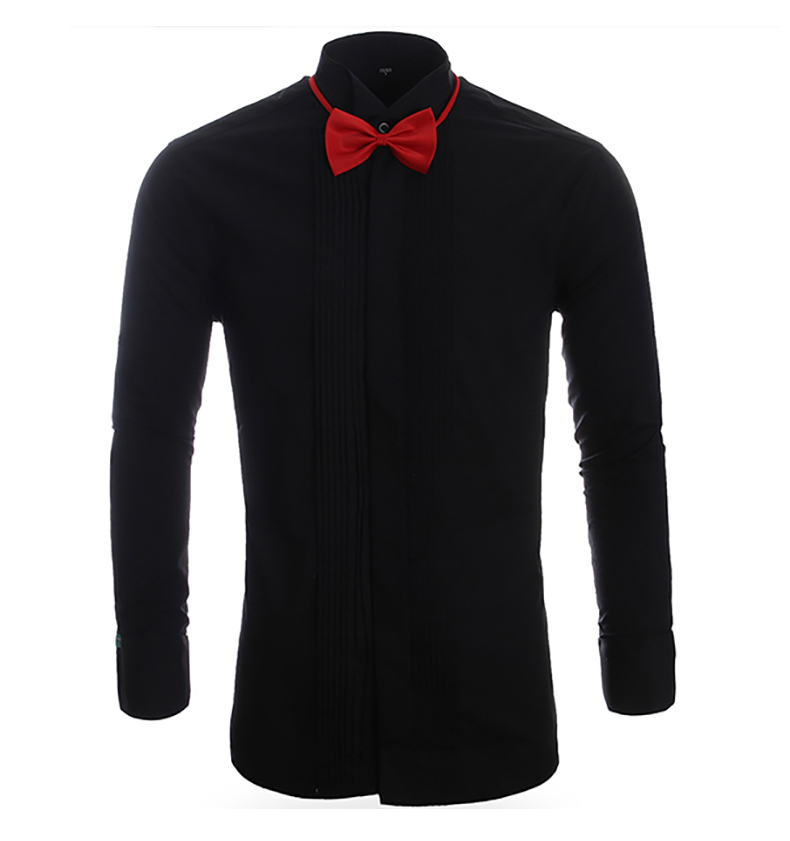 Men's Casual Shirts Mens Wing Tip Collar Dress Shirt White Red French Cuff Button Men Wedding Shirt Business Formal Party Tuxedo Dress Shirts Bow
