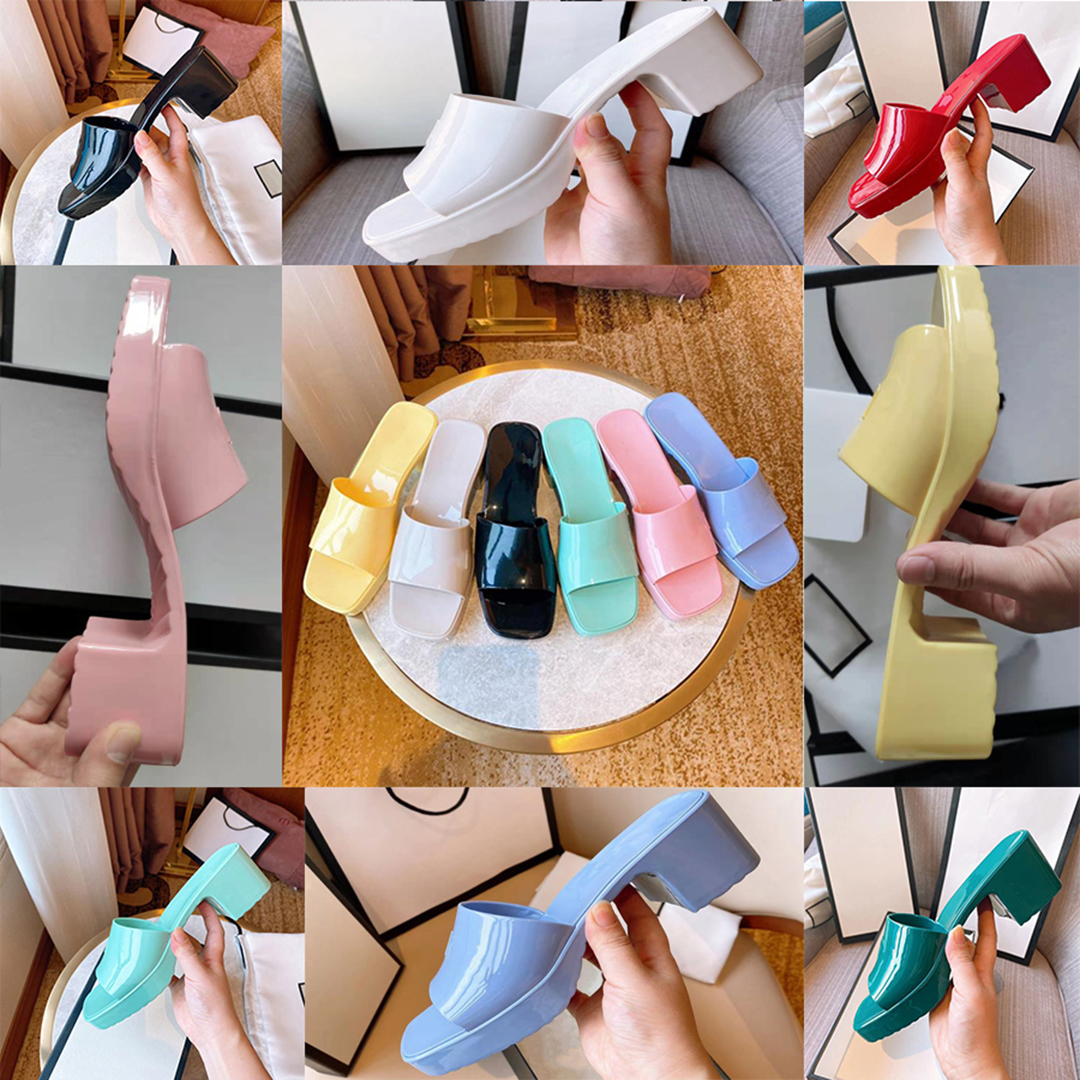 designer slippers summer for women fashion square toe high solid color jelly slide sandals waterproof platform design Cool and breathable