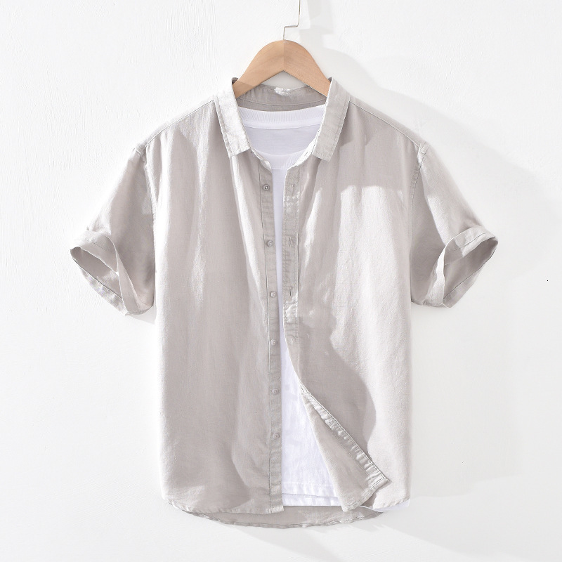 Men's Casual Shirts Summer Cotton Linen Short Sleeve Shirts Men Casual Fashion Pink Classic Turn-down Collar Man Tops Plus Size S-4XL Y2469 23032