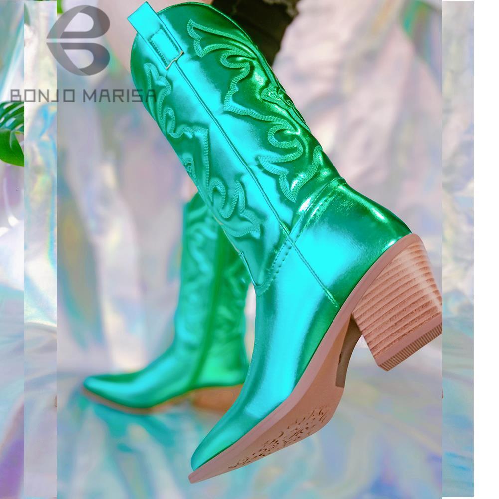 Metallic Cowboy boots woman Western Boots For Women Zip Embroidered Pointed Toe Heeled Winter Shoes Pink Red Gold Metalic 230322 6138