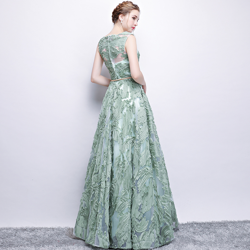 Fancy Sage Evening Dress Sleeveless Zipper Back Floor Length Prom Formal Dresses