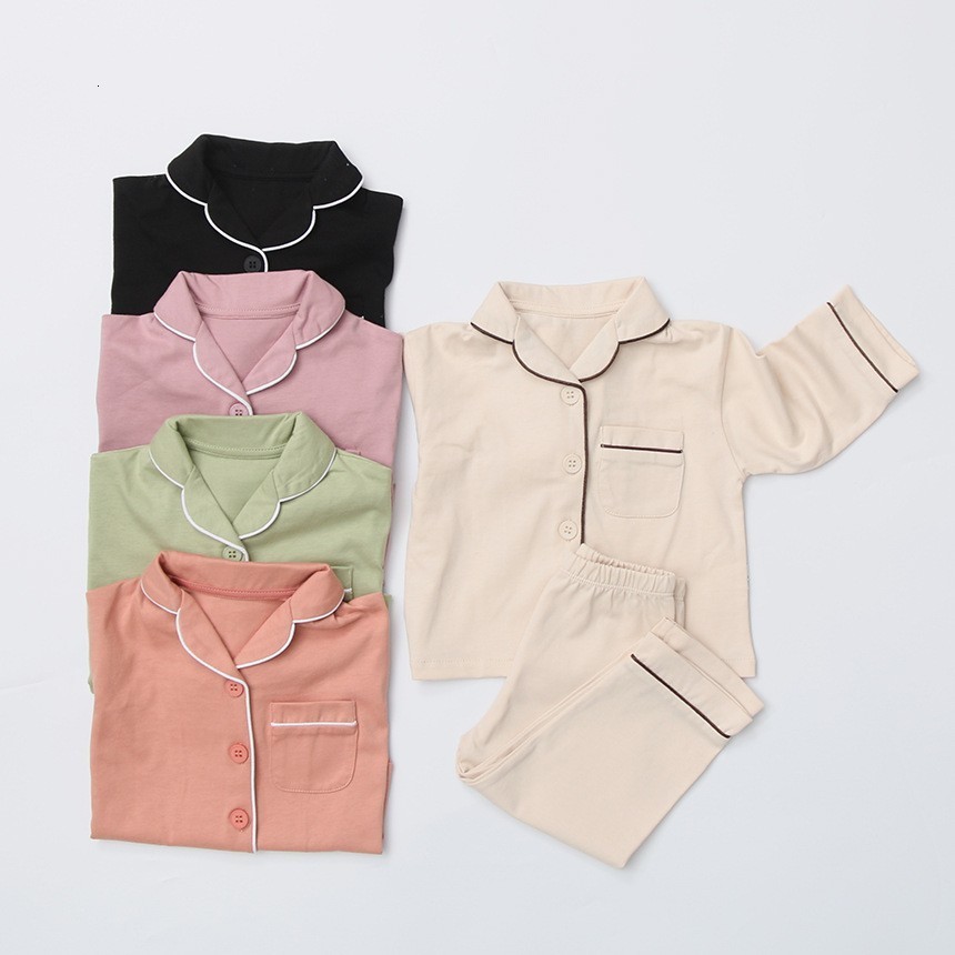 Pajamas Spring Autumn Baby Boy Girl Simple Loose Sets Toddler Child Long Sleeve Solid Cotton Sleepwear 2 Pcs Suits 05 Years 230322