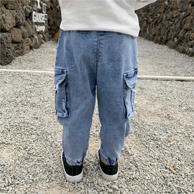 Jeans DFXD Spring Baby Boys Cargo Jeans Pants Cotton Casual Long Straight Children Denim Trousers Boys Clothes Fashion Clothing 230322