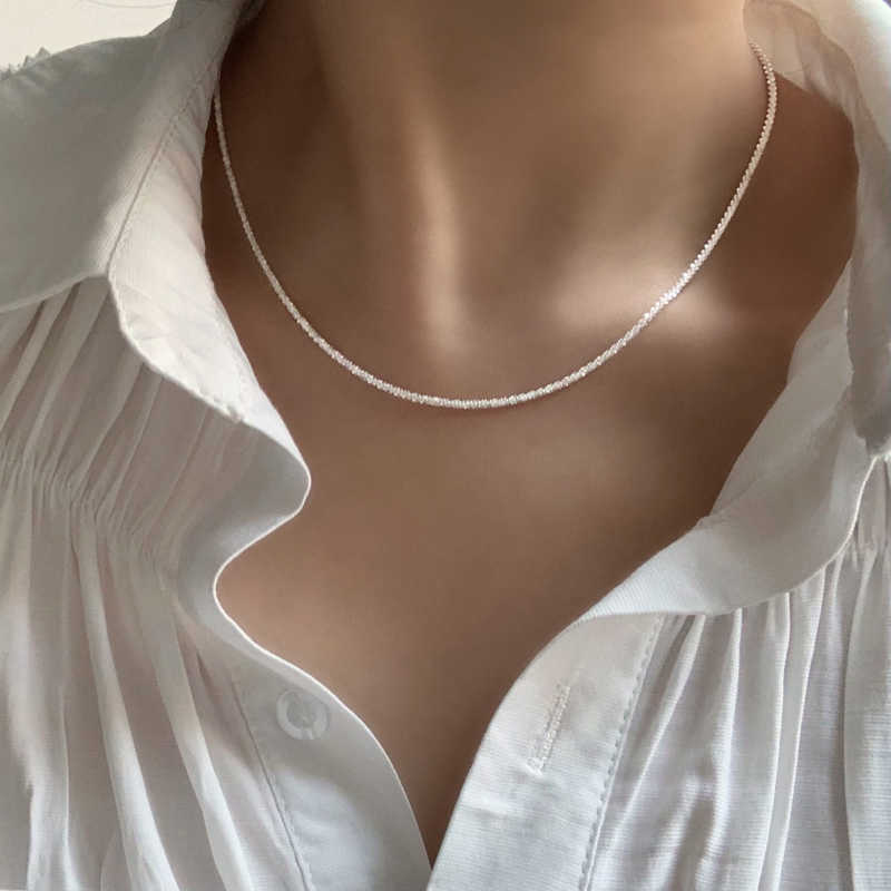 Pendant Necklaces New 925 Sterling Silver Sparkling Clavicle Chain Choker Necklace Collar For Women Fine Jewelry Wedding Party Birthday Gift Z0321