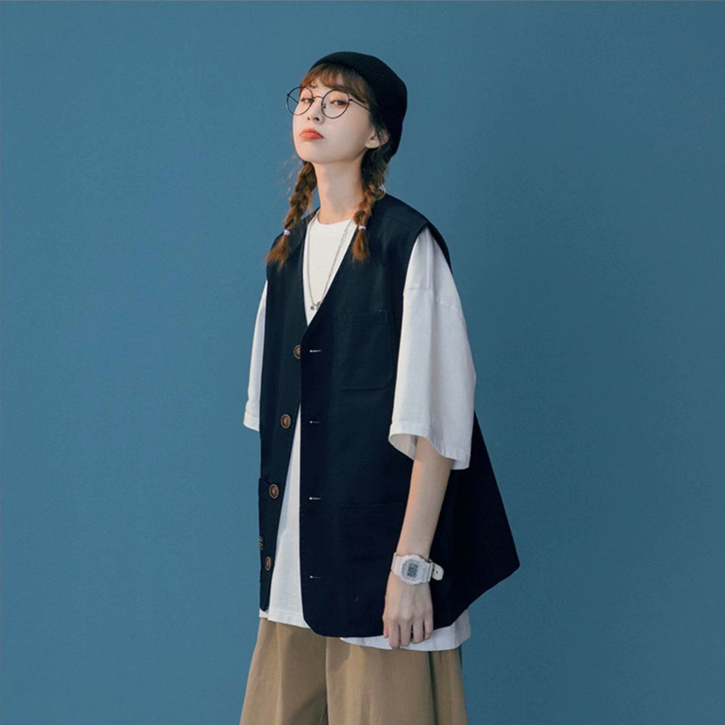 Women's Vests Vests Women Solid Loose All-match Button-up Coats Pockets Safari Style Vintage V-neck Waistcoats Tooling Stylish Outwear Unisex 230