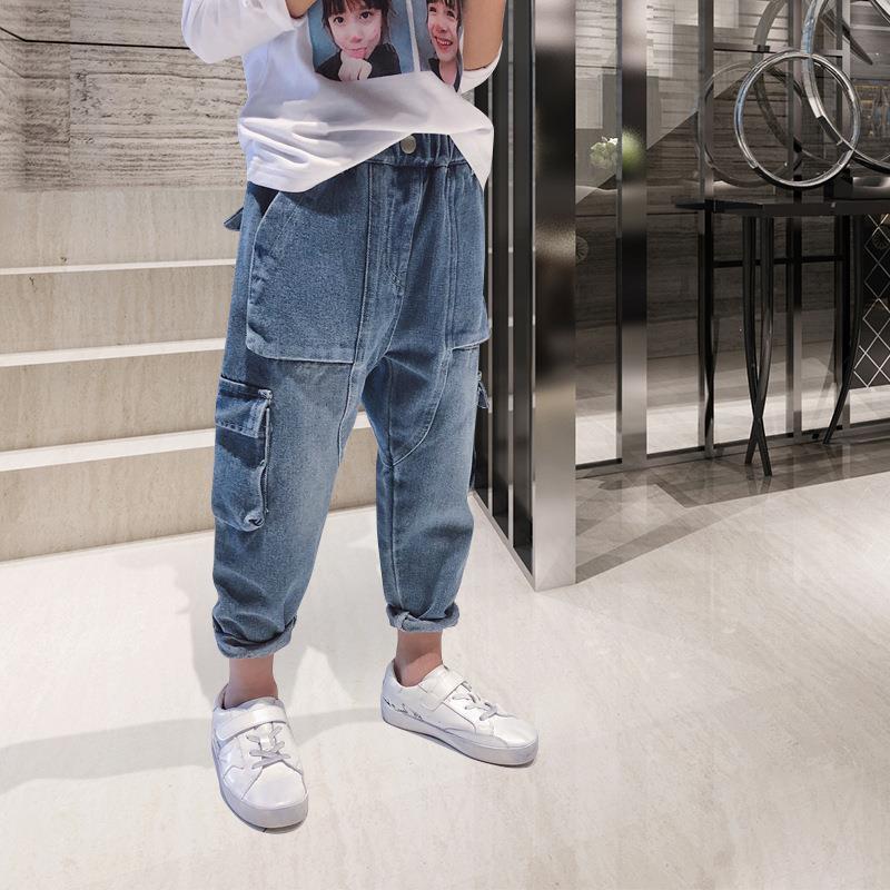Jeans spring boy jeans in the big boy loose Harlan trousers children winter plus velvet thick casual pants 230322