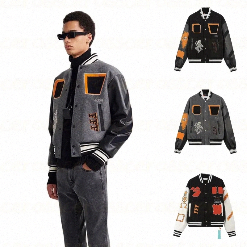 Fashion plus size Outerwear Designer offs Skull Decal Baseball Jacket Wool tweed Splicing Leather Sleeve Coats Embroidery Womens Hip Hop Style Winter Jackets S
Fashion plus size Outerwear Designer offs Skull Decal Baseball Jacket Wool tweed Splicing Leather Sleeve Coats Embroidery Womens Hip Hop Style Winter Jackets S