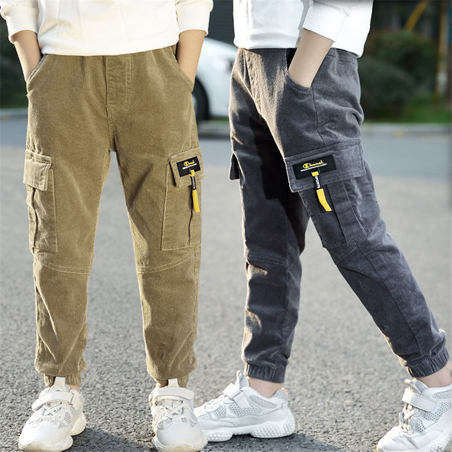 Jeans Boys Winter Casual Pants Teenager Thick Corduroy Trousers 10 Children Solid Color Harem Pants Kids Elastic Waist Pants 5-12y 230322