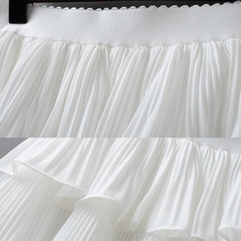 Skirts Summer Women Elasticity Waist Mini Skirt Ladies Chiffon Skirt Ladies Casual Cake Skirts Black White Femme Pleated Skirts 230322