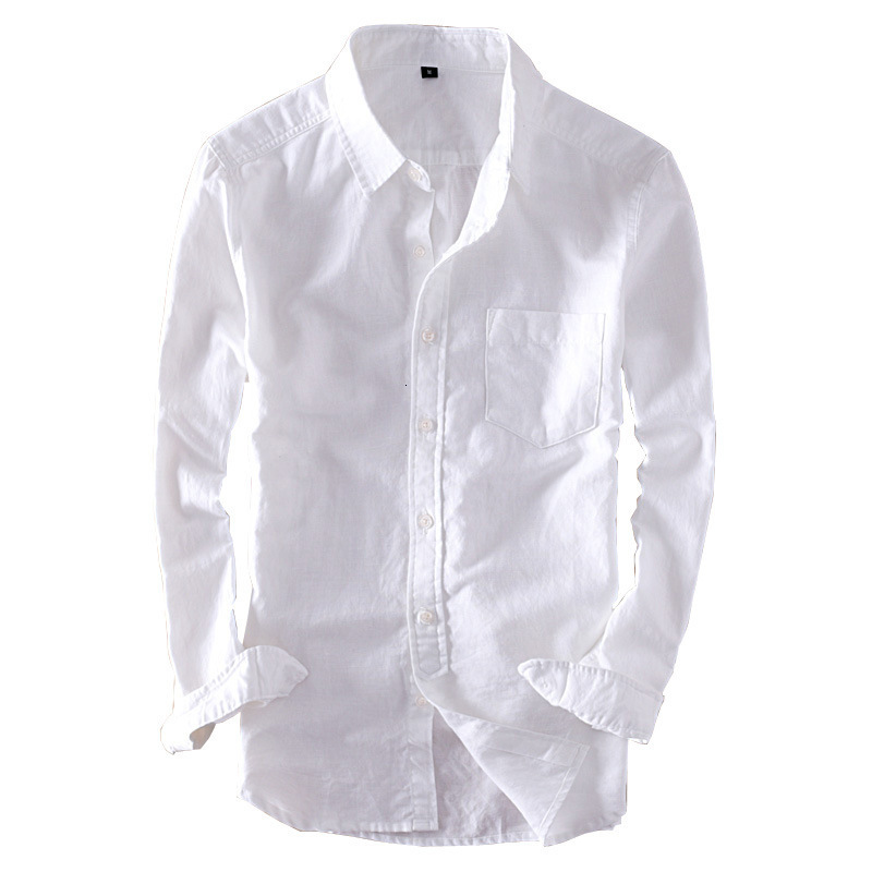 Men's Casual Shirts Spring White Thin Section Fresh Breathable Long-sleeved Linen Shirt Men's Beach Casual Sunscreen Cotton and Linen Shirt 