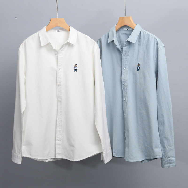 Men's Casual Shirts Long Sleeve Bear Embroidered Casual Cotton Shirts For Men Trend Comfortable Top Clothes Camisas De Hombre Chemise 230322