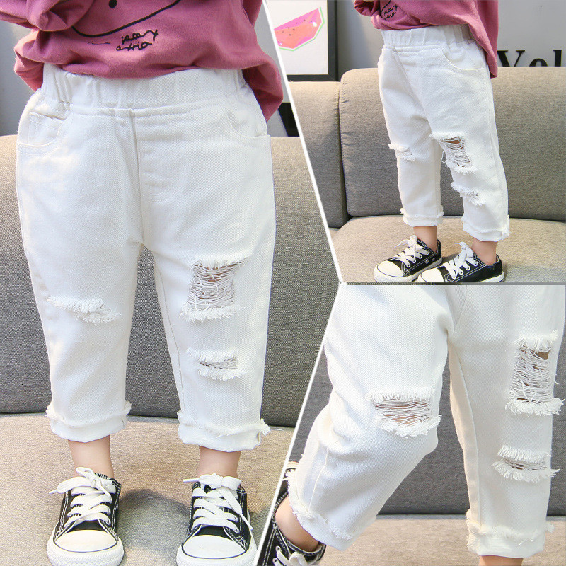 Jeans Lawadka White Jeans For Girl Boy Fashion Summer Spring Kids Holes Trousers Loose Fashion Denim Comfortable Outfit 230322