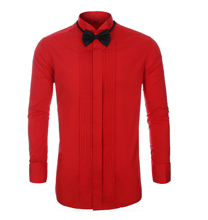 Men's Casual Shirts Mens Wing Tip Collar Dress Shirt White Red French Cuff Button Men Wedding Shirt Business Formal Party Tuxedo Dress Shirts Bow