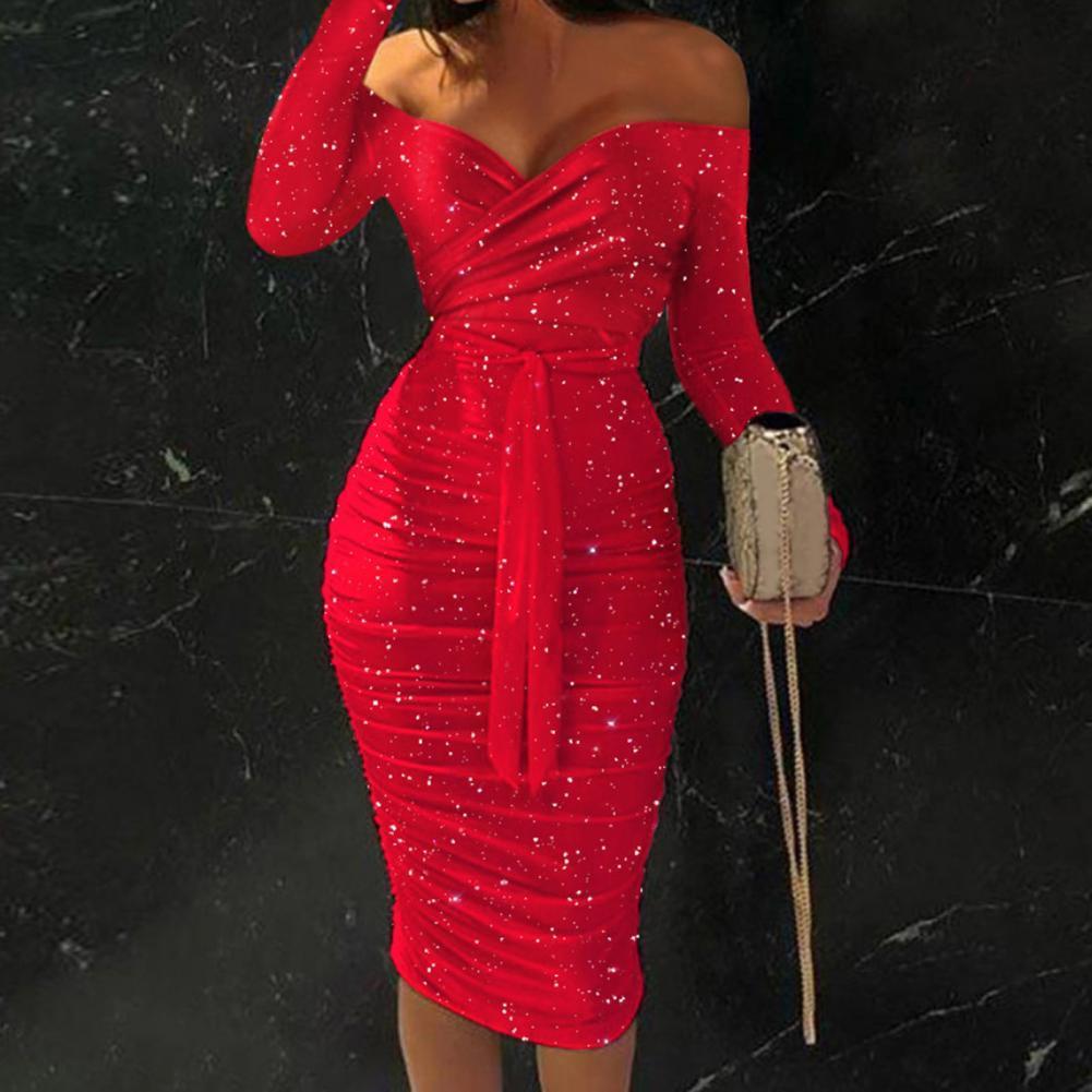 Party Dresses Sexy Dresses For Women Elegant Long Sleeve Bodycon Dress Women Autumn Off Shoulder Lace Up Red Party Dress Casual Clubwear 230322