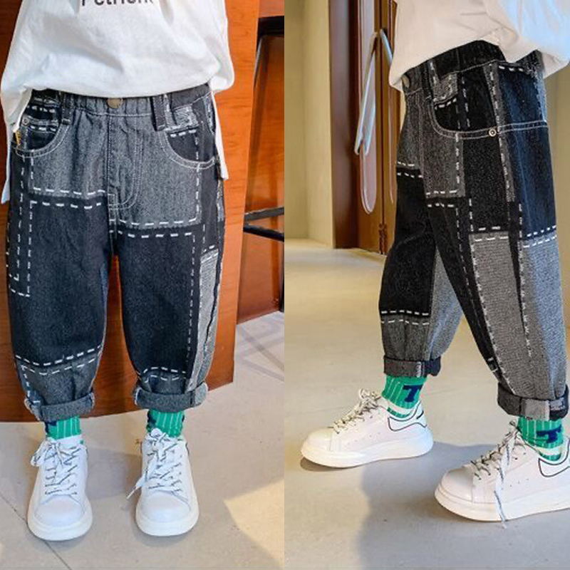Jeans Children Casual Jeans for Baby Boy Soft Handsome Spring Autumn Splicing Pants Loose Street Style Denim Trousers 230322