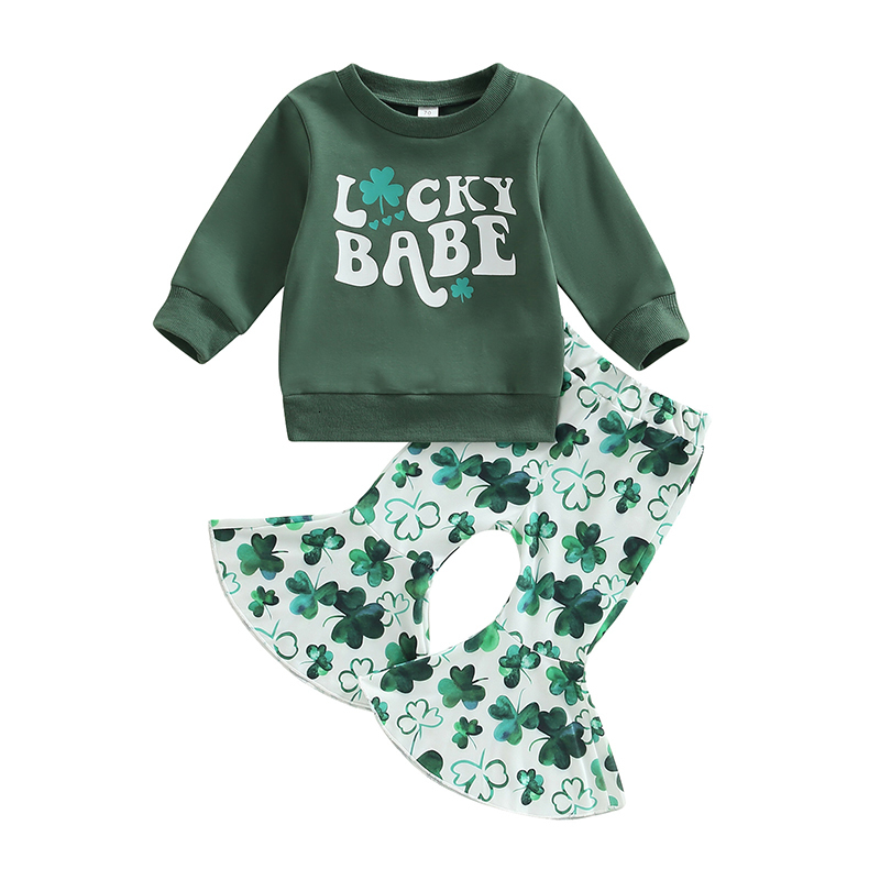 Clothing Sets 1116 Lioraitiin 03Years Baby Girl St Patricks Day 2Pcs Spring Outfits Long Sleeve Letter Pullover Shamrock Flare Pant 230322