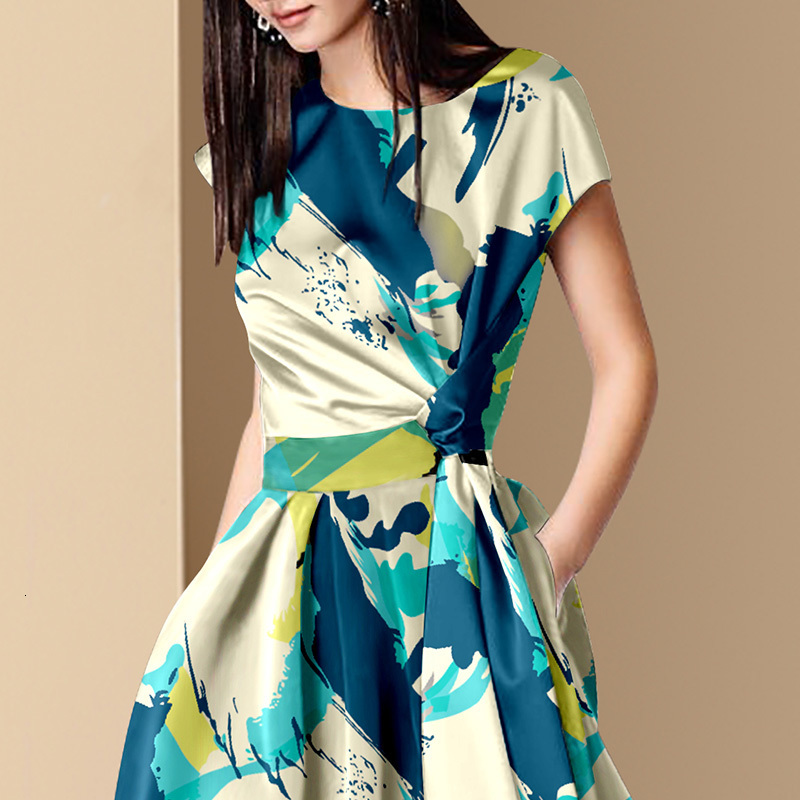 Party Dresses Summer Runway French Short Sleeve Women's O Neck Slim Multicolor Floral Print Vintage Elegant Knee Lenght Casual Dresses 230322