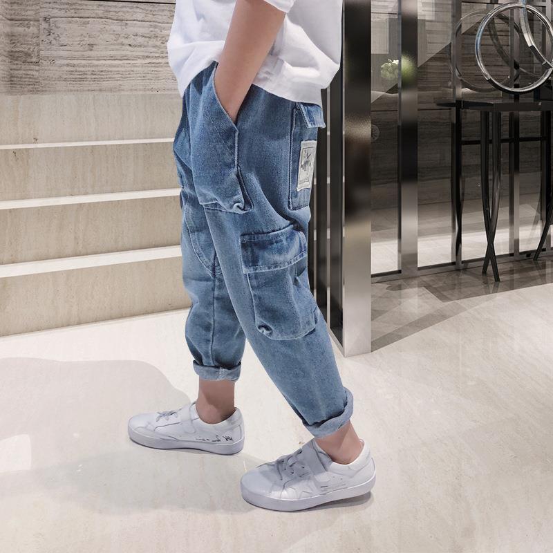 Jeans spring boy jeans in the big boy loose Harlan trousers children winter plus velvet thick casual pants 230322