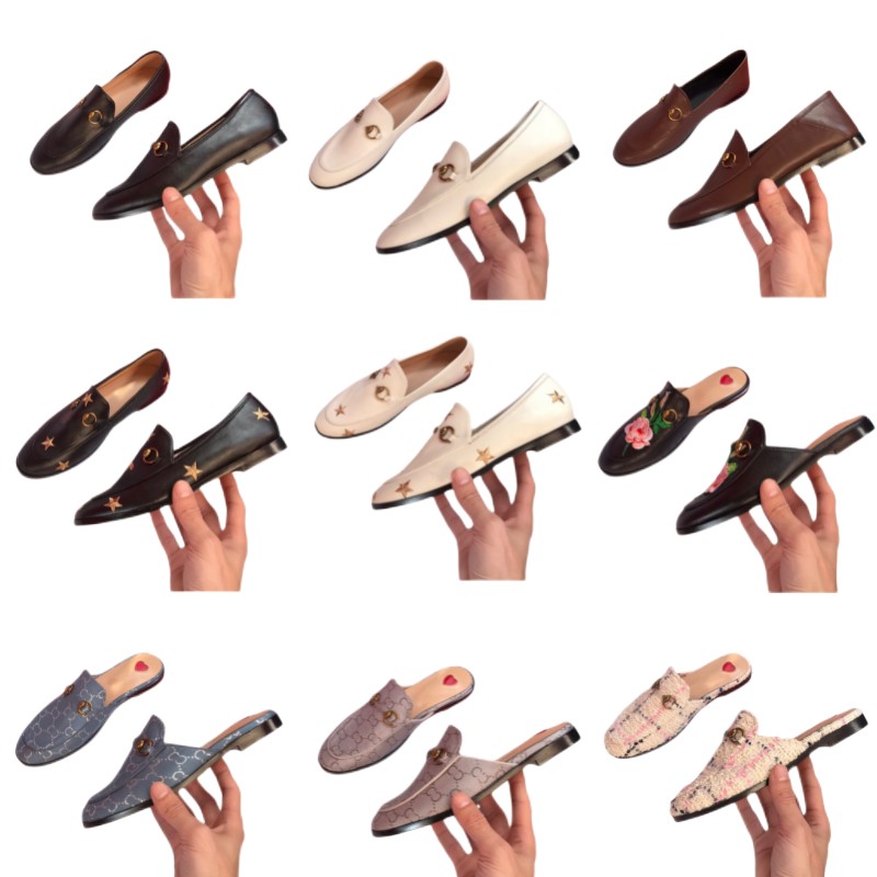 New Women's Sandals Top Designer Shoes Leather Slippers Embroidery Small Leather Shoes Outdoor Fashion Flats Classic Baotou Half Slippers Breathable Casual Shoes