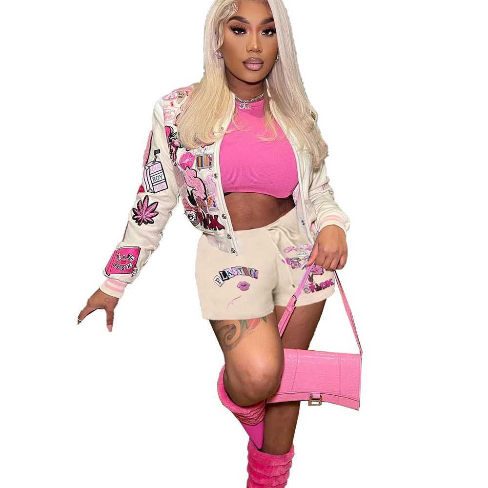Women Tracksuits Two Pieces Set Designer 2023 New Fashion Letters Pattern Printed Baseball Jacket Shorts Sets 4 Colours
