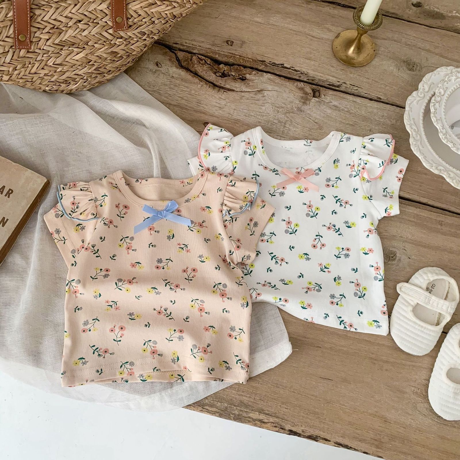 Clothing Sets Summer Baby Clothes Set Floral Girls Two Pieces Pajama Set Ruffle Girls Sleep Wear 230322