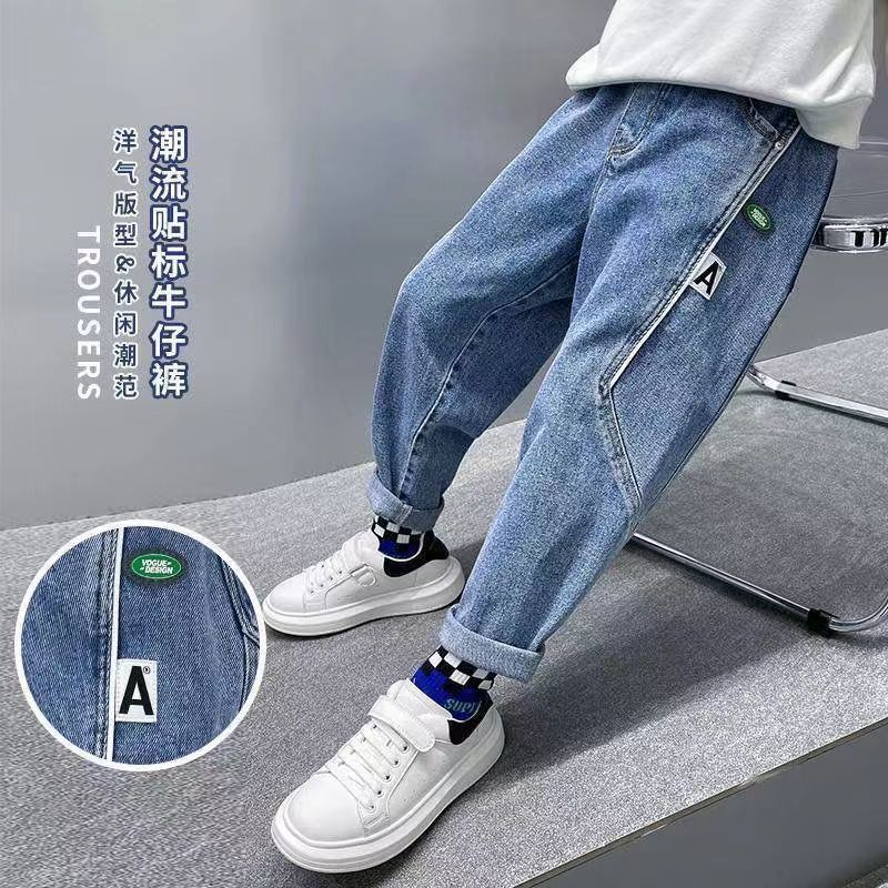 Jeans Boys Spring and autumn denim trousers 4-12 years old youth fashion street style casual loose children's trousers boys 230322