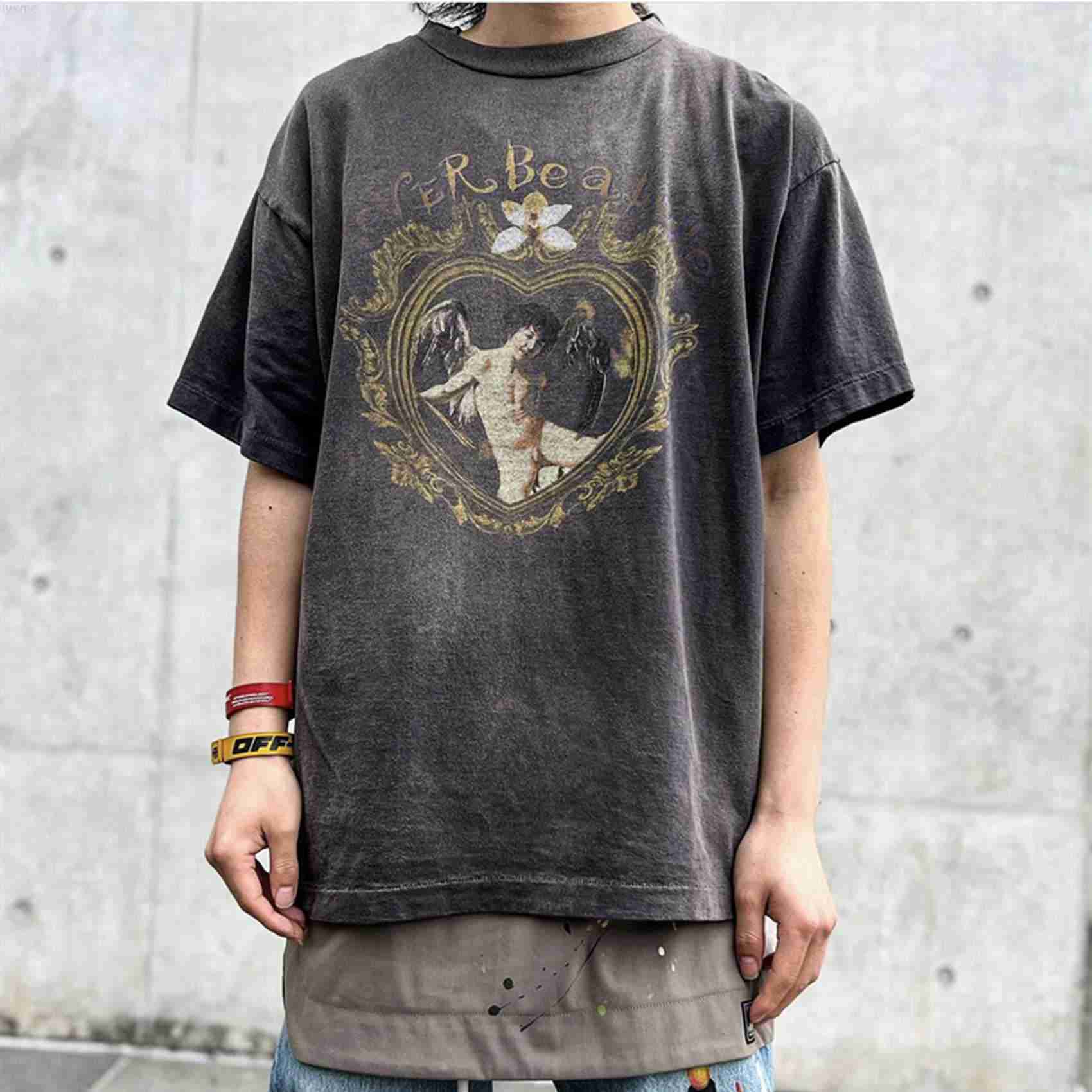 Men' T-shirts Saint Michael Distressed Love Angel Print High Street Style Loose Unisex Short Sleeve T-shirtL302, Coffee
Men' T-shirts Saint Michael Distressed Love Angel Print High Street Style Loose Unisex Short Sleeve T-shirtL302, Coffee