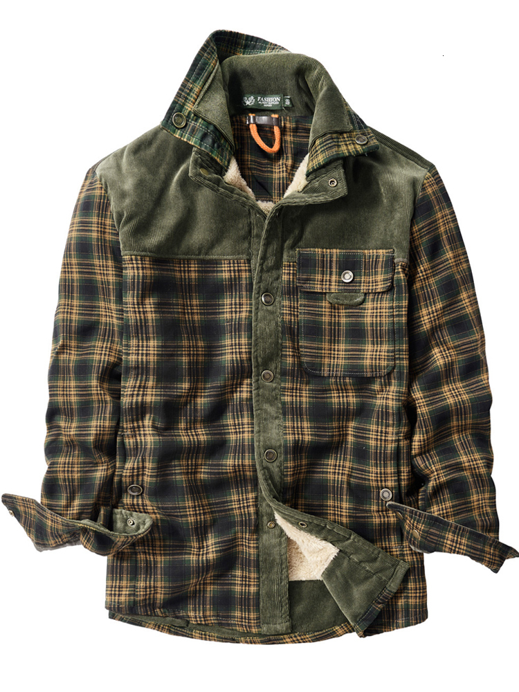 Mens Casual Shirts Winter Shirt Men Thick Warm Fleece Shirts for Men Plaid Cotton Double Collar Single Breasted Corduroy Plush Lamb Wool Camisa 230322