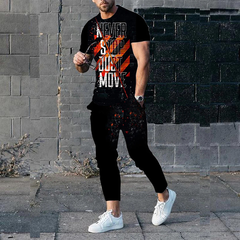 Men's Tracksuits Men tshirt Sets Tracksuit 3D printed 2 Piece Outfits of Sportswear Short Sleeve Streetwear Fashion T-shirt Long Pants Set 230322