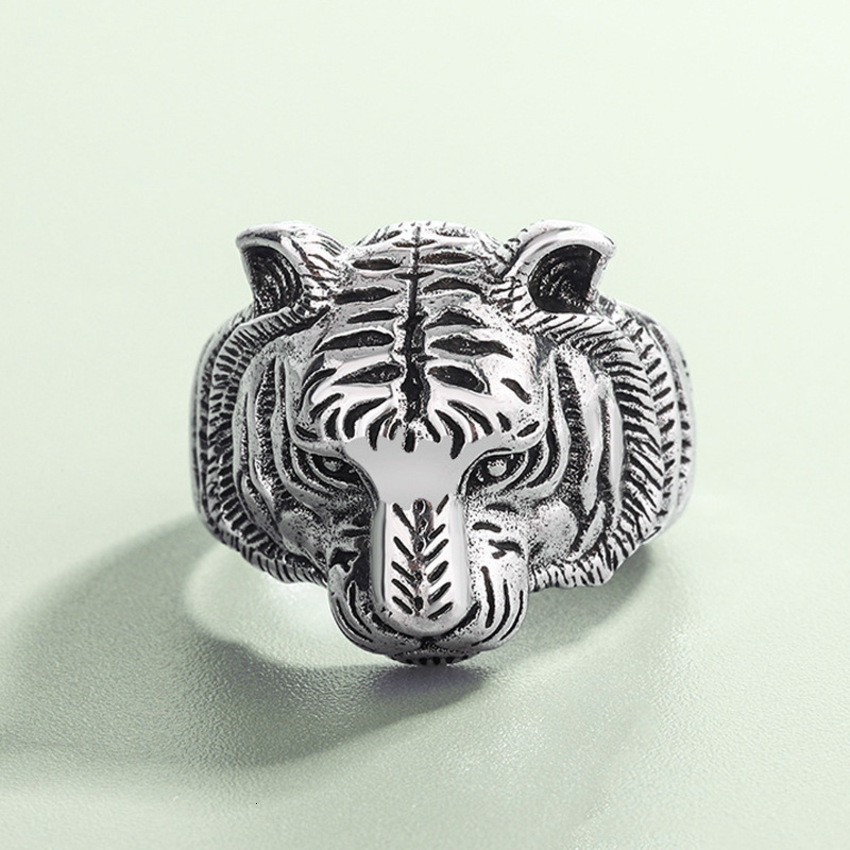 Wedding Rings Fashion Retro Tiger Head Animal Thai Silver Men Party Rings Original Jewelry For Man Birthday Gifts No Fade
