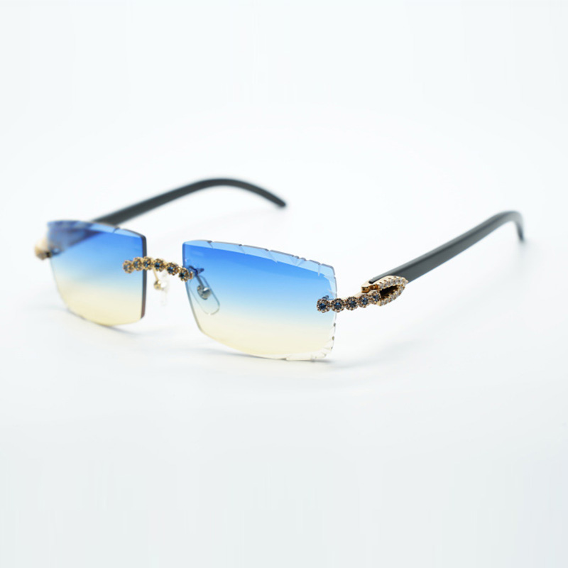 Blue Bouquet diamond eyewear frames 3524031 buffs sunglasses with natural pure black buffalo horn legs and 57mm cut lens