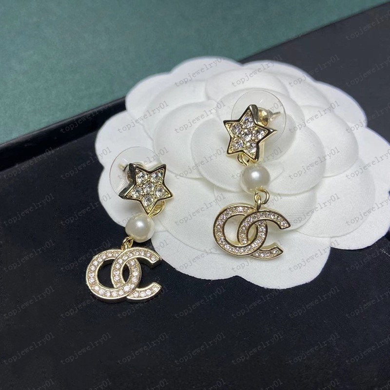Mixed Simple 18K Gold Plated 925 Silver Designers Letters Stud Geometric Famous Women Round Crystal Rhinestone Pearl Earring Wedding Party Jewerlry