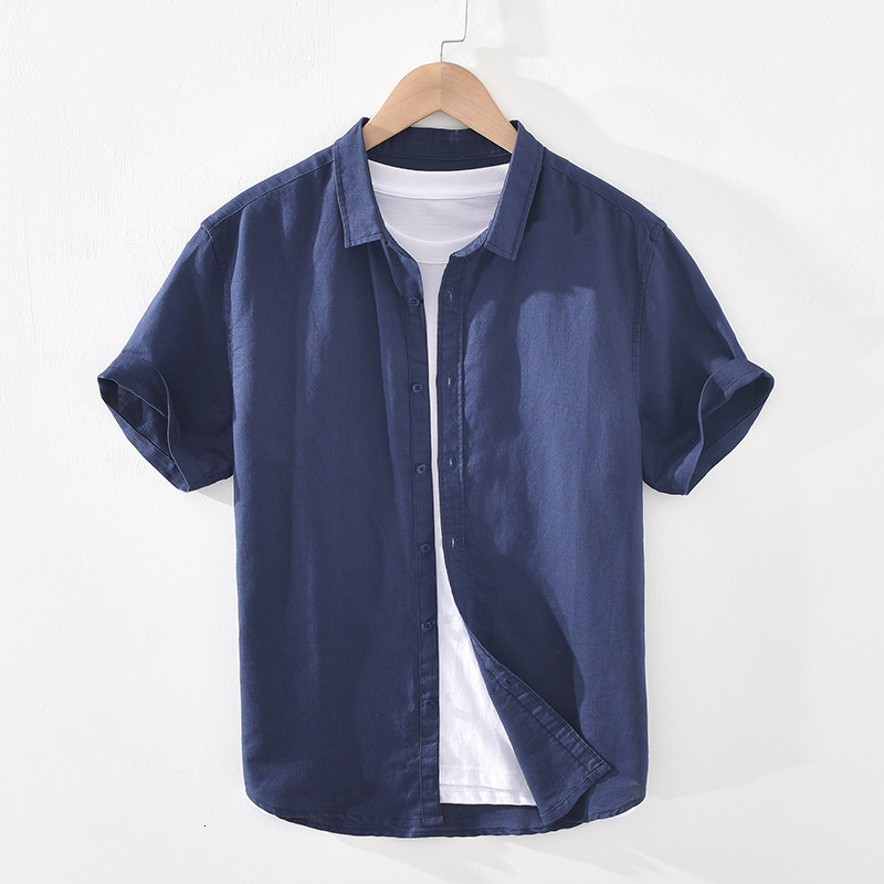 Men's Casual Shirts Summer Cotton Linen Short Sleeve Shirts Men Casual Fashion Pink Classic Turn-down Collar Man Tops Plus Size S-4XL Y2469 23032