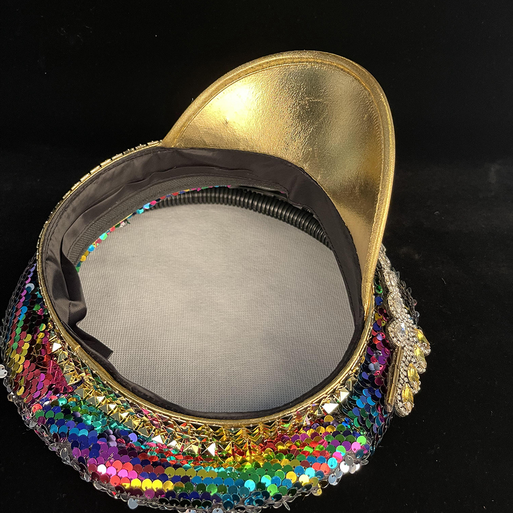 Ball Caps Handmade Women Military Hat Double Sided Sequin Burning Captain Sergeant Rave Festival Bachelorette Part 230404