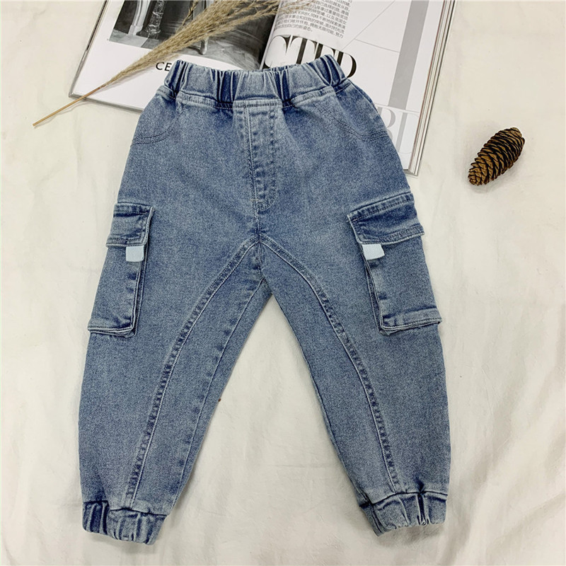 Jeans DFXD Spring Baby Boys Cargo Jeans Pants Cotton Casual Long Straight Children Denim Trousers Boys Clothes Fashion Clothing 230322