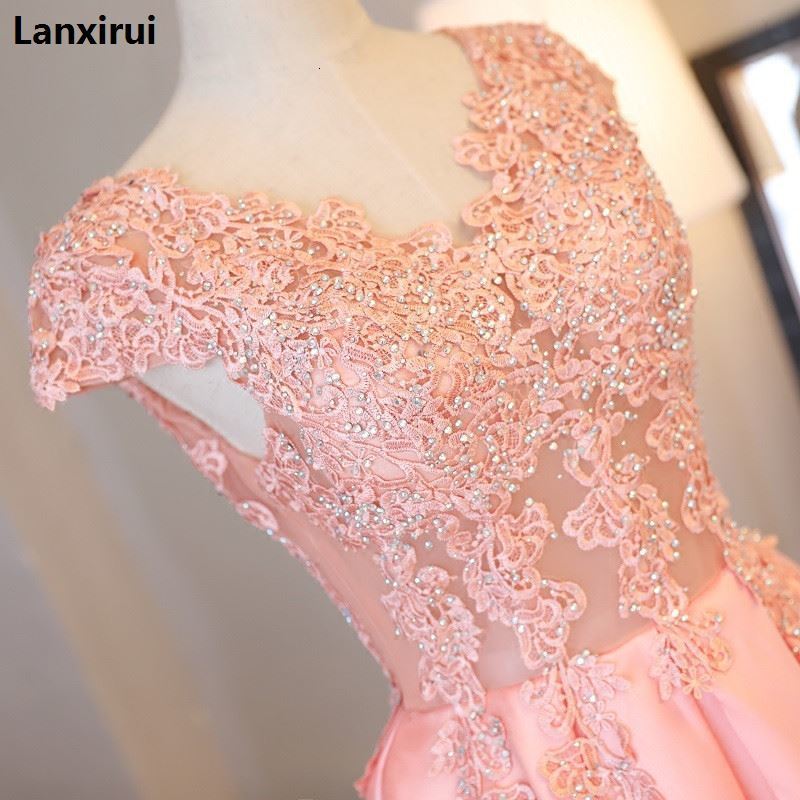 Party Dresses Pink Lace party Dresses V Neck Appliques Elegant Dress for eveningParty robe demoiselle d'honneur pour femme 230322