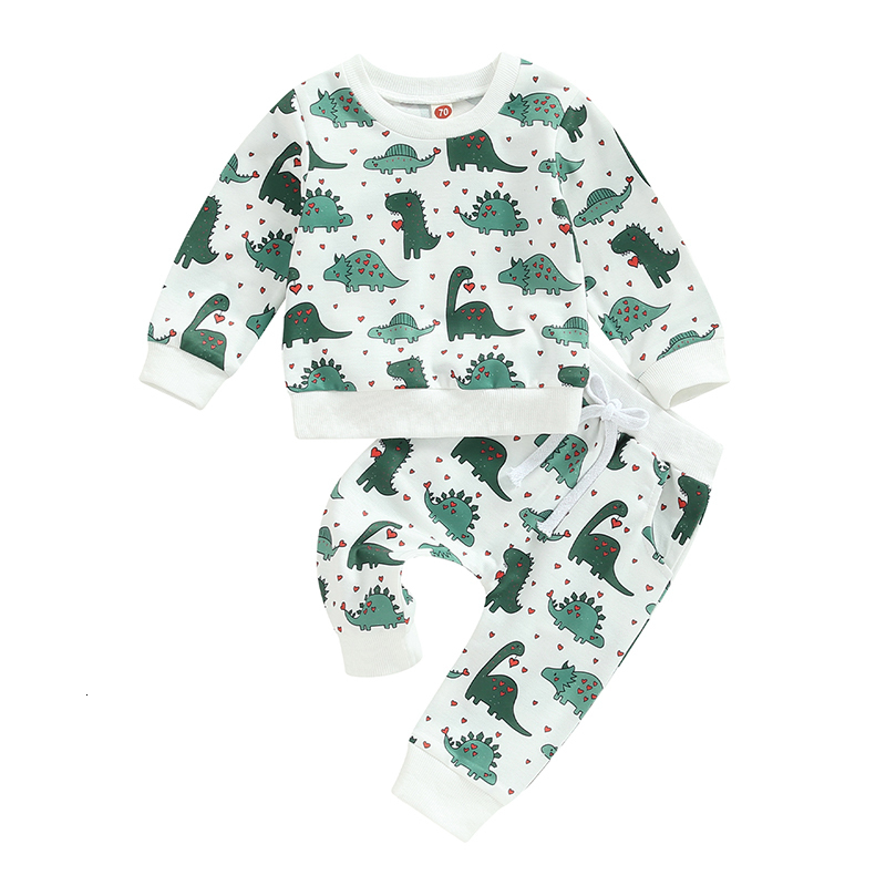 Clothing Sets 1202 Lioraitiin 03Years Toddler Baby Boy Girl 2Pcs Valentines Day Dinosaur Printed Long Sleeve Top Pants 230322