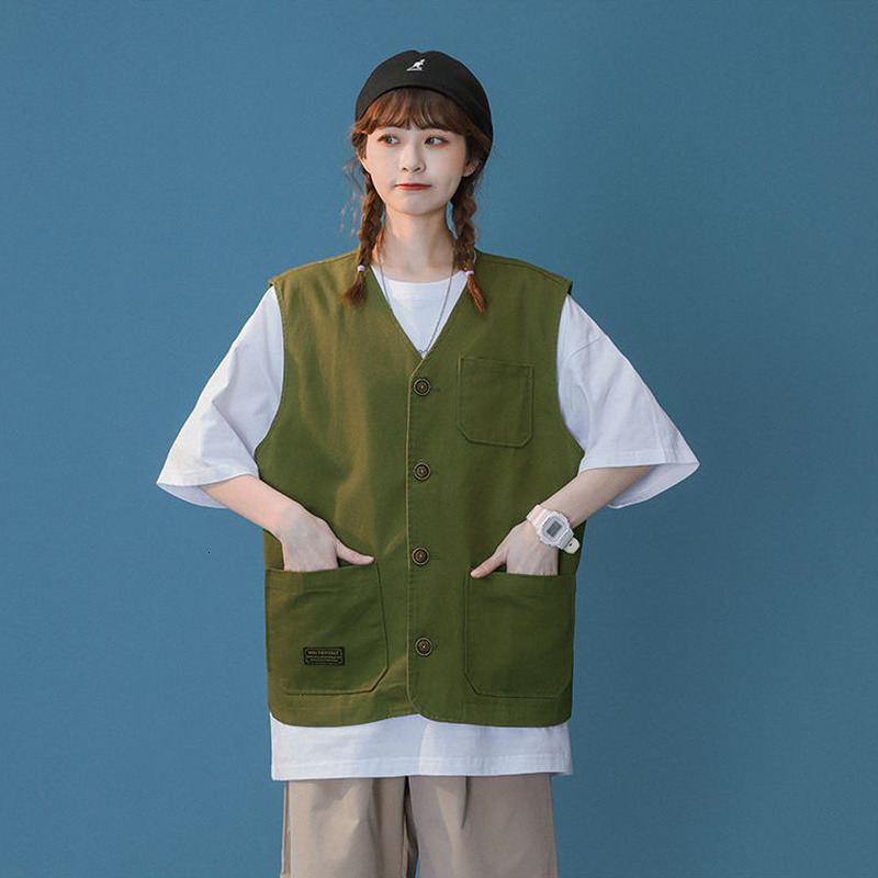 Women's Vests Vests Women Solid Loose All-match Button-up Coats Pockets Safari Style Vintage V-neck Waistcoats Tooling Stylish Outwear Unisex 230