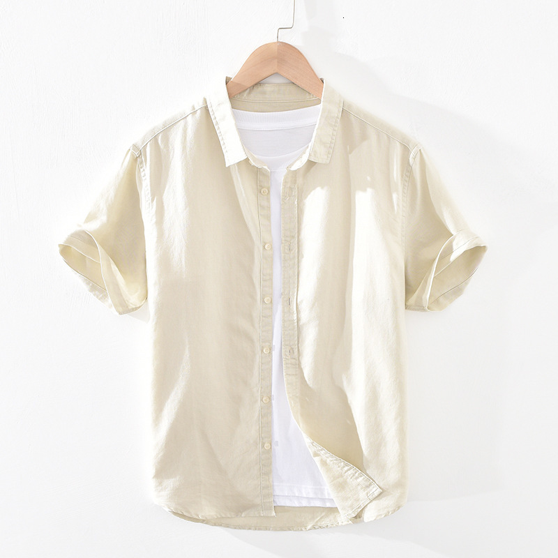 Men's Casual Shirts Summer Cotton Linen Short Sleeve Shirts Men Casual Fashion Pink Classic Turn-down Collar Man Tops Plus Size S-4XL Y2469 23032