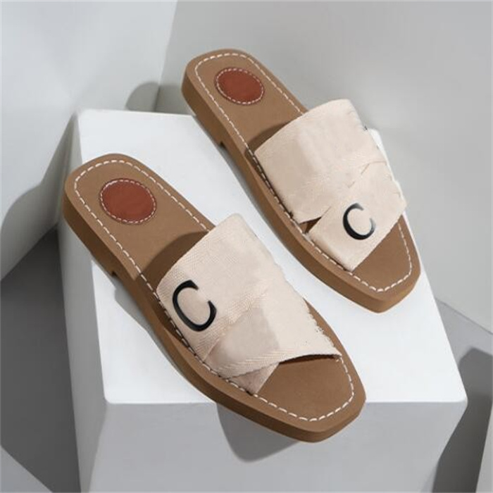 New style women sandals Designer women mules flat slides lace lettering fabric canvas slippers womens summer outdoor shoes