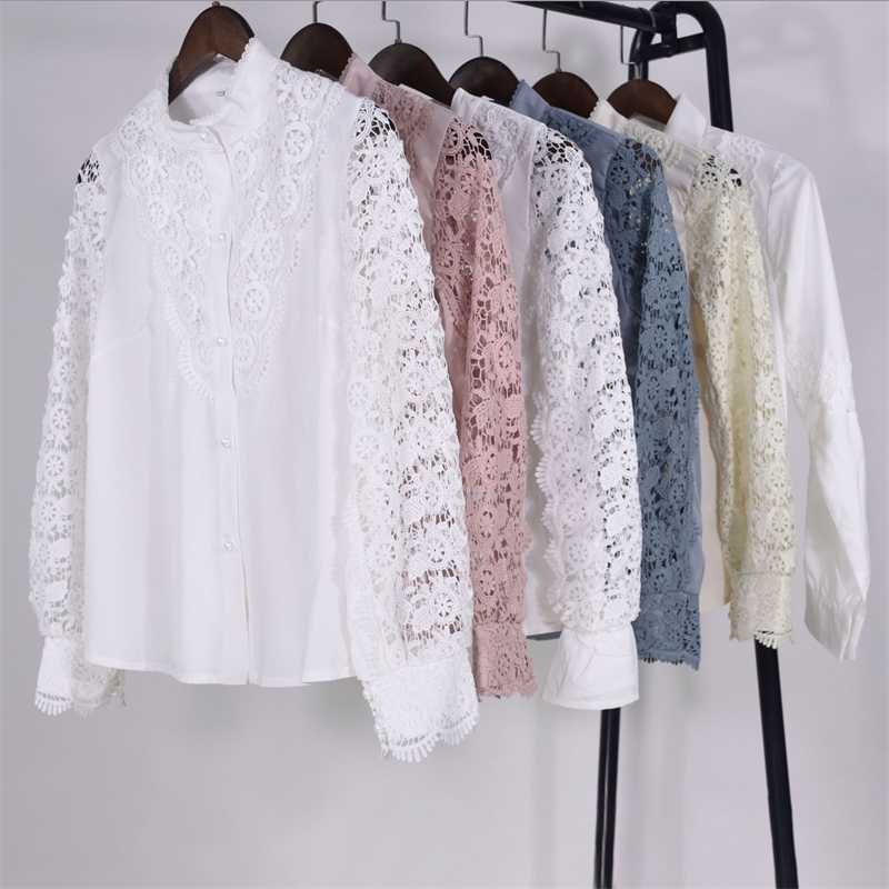 2023 New Womens Designer Shirt Spring And Autumn Fashion Lace Shirts Long Sleeve V-neck Hollowed Out Tops