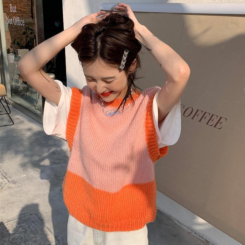 Women's Vests Panelled Sweater Vests Women Autumn Warm Loose O-neck Sleeveless Knitted Jumpers Teen Girls Chic Vintage Sweet Daily High Street 23