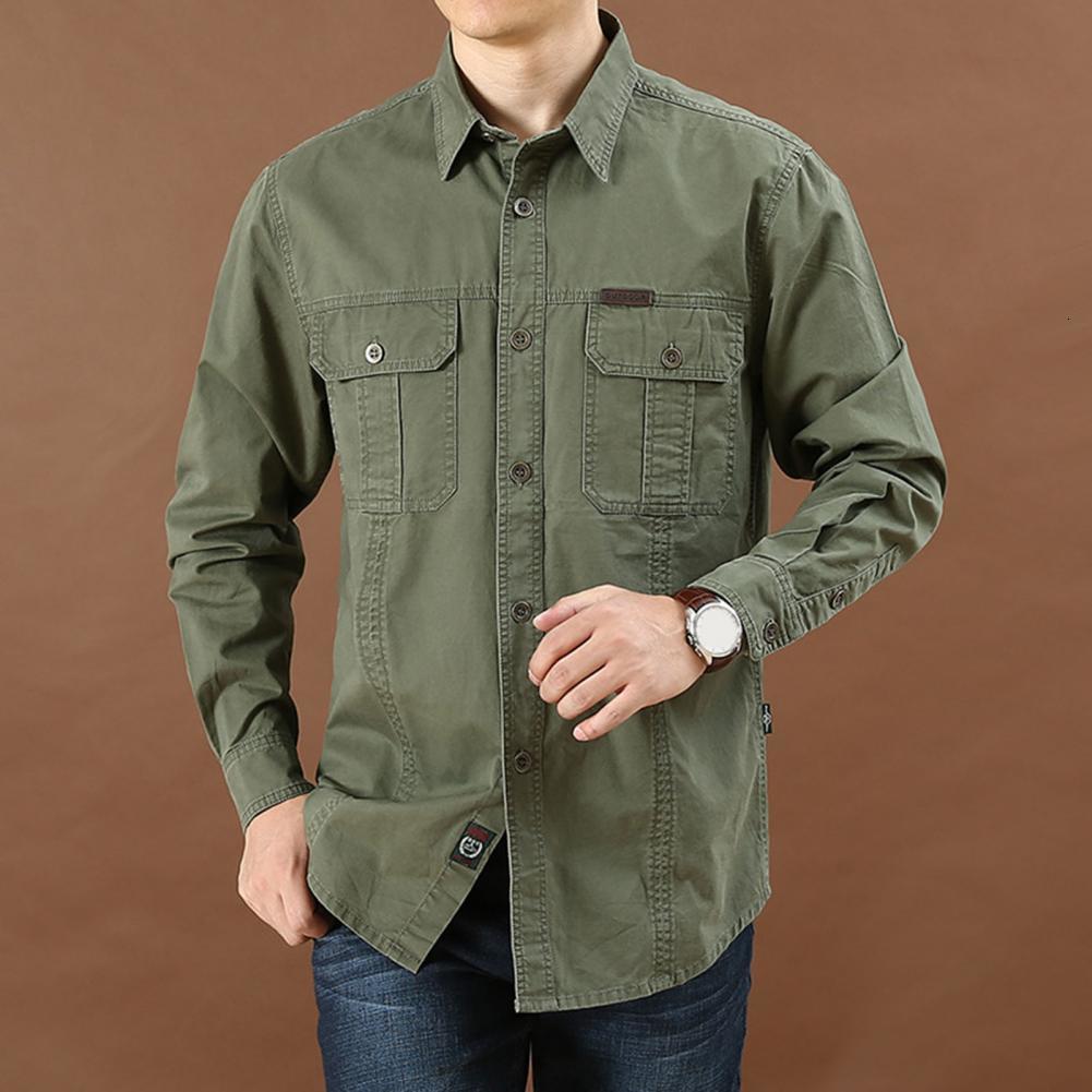 Men's Casual Shirts Simple Terrific Leisure Spring T-shirt Multi-pockets Men Top Button for Outdoor 230322