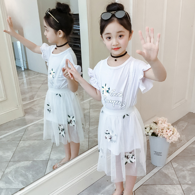 Clothing Sets girls clothes summer short sleeve tshirt letter printfloral embroidery mesh skrit children clothing set kid girl outfits 230322