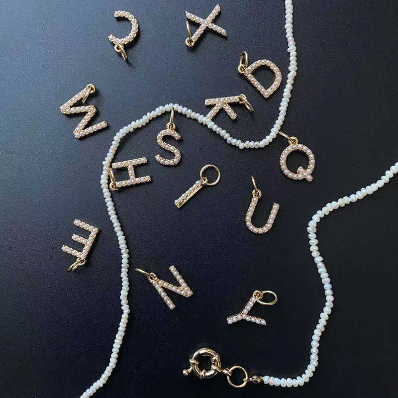 Pendant Necklaces Tiny Irregular Natural Freshwater Pearl Beads Strand Choker Necklace Round Spring Clasp Sailor Buckle And 26 Letter Charms Penda Z03