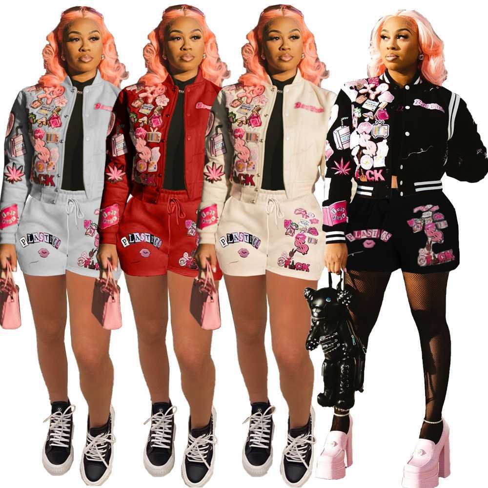 Women Tracksuits Two Pieces Set Designer 2023 New Fashion Letters Pattern Printed Baseball Jacket Shorts Sets 4 Colours