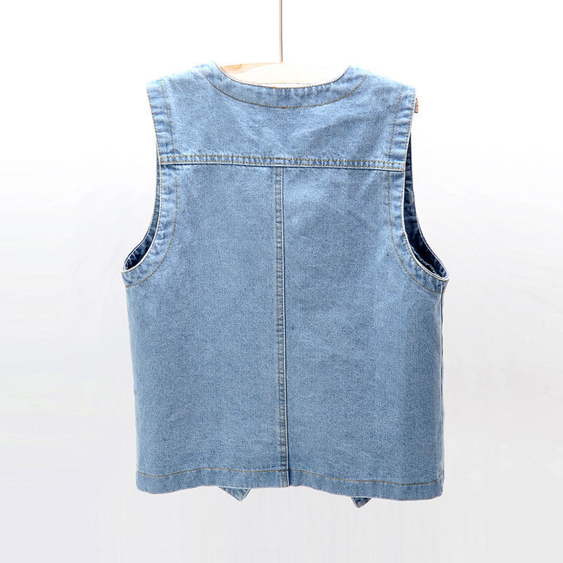 Women's Vests Fashion V-Neck Denim Vests Women Spring Summer Short Sleeveless Jacket Casual Chaleco Single-Breasted Oversize Jean Waistcoat 23032