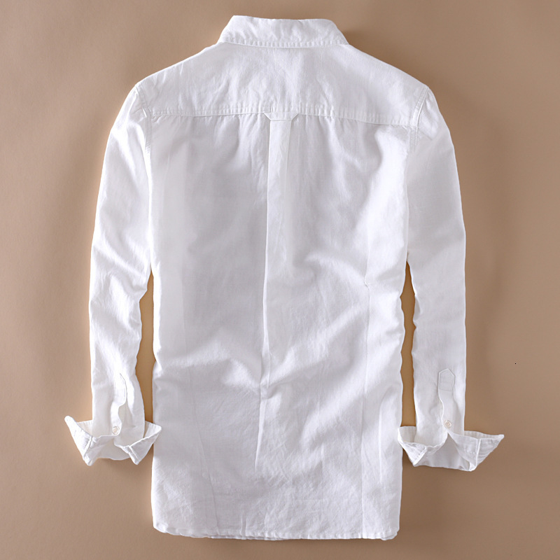 Men's Casual Shirts Spring White Thin Section Fresh Breathable Long-sleeved Linen Shirt Men's Beach Casual Sunscreen Cotton and Linen Shirt 