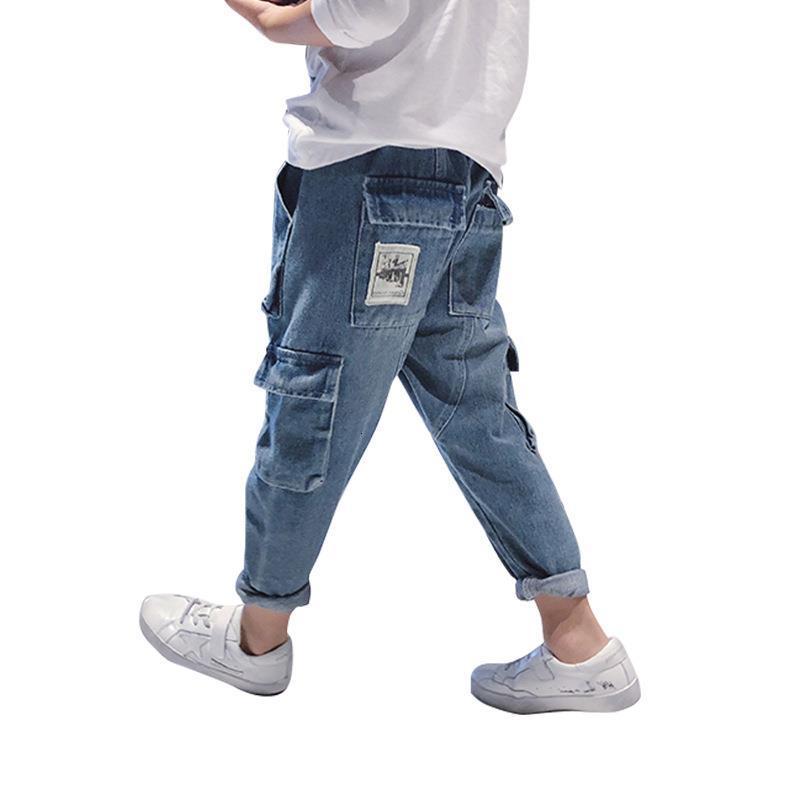 Jeans spring boy jeans in the big boy loose Harlan trousers children winter plus velvet thick casual pants 230322