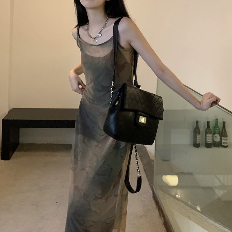 Party Dresses Karrcat Vintage Tie Dye Print Mesh Dress Grunge Gothic Spaghetti Strap Midi Dress Korean Style Party Dress Fairycore Vestidos 230322